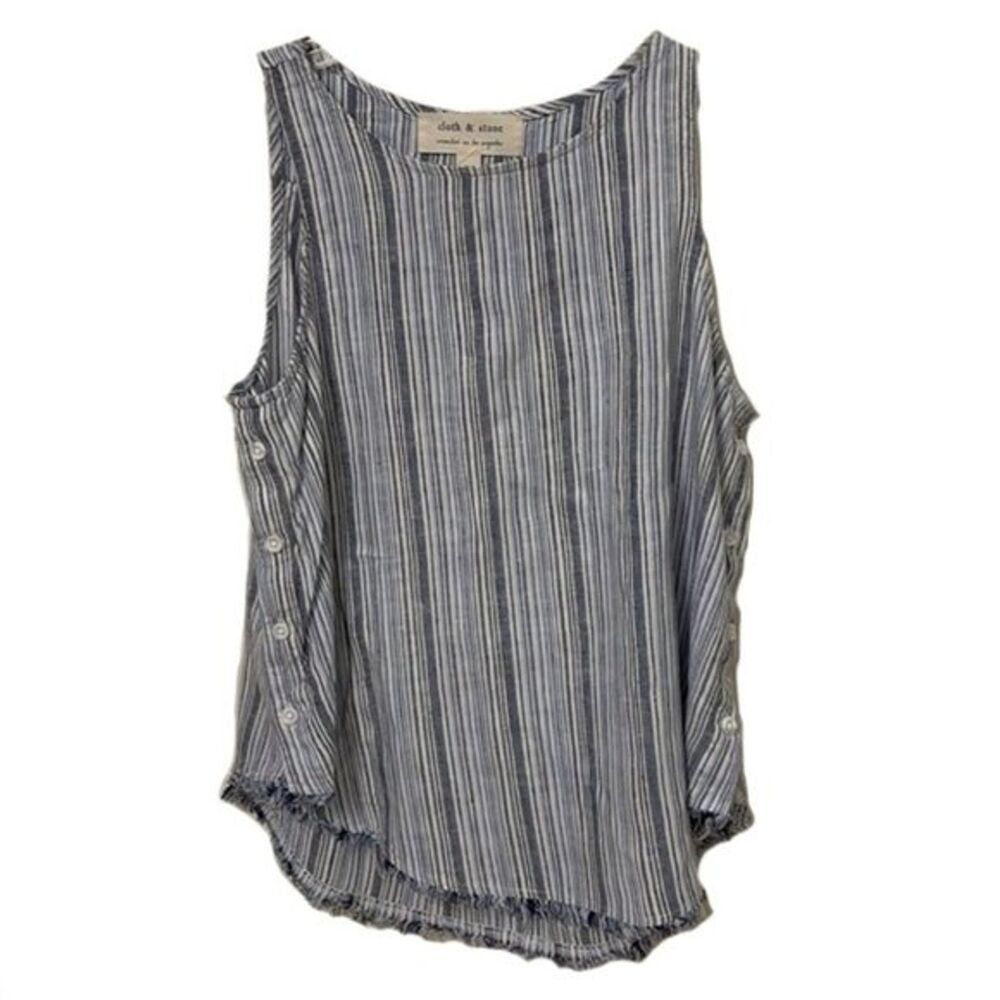 Cloth & Stone Blue White Striped Linen Tank Top Blouse Womens Small
